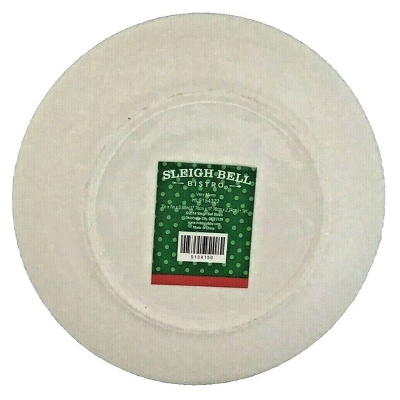 Black White Dog Puppy Bowtie Bistro Plate Sleigh Bells Realistic 7" Tan Red NWT - Picture 2 of 3